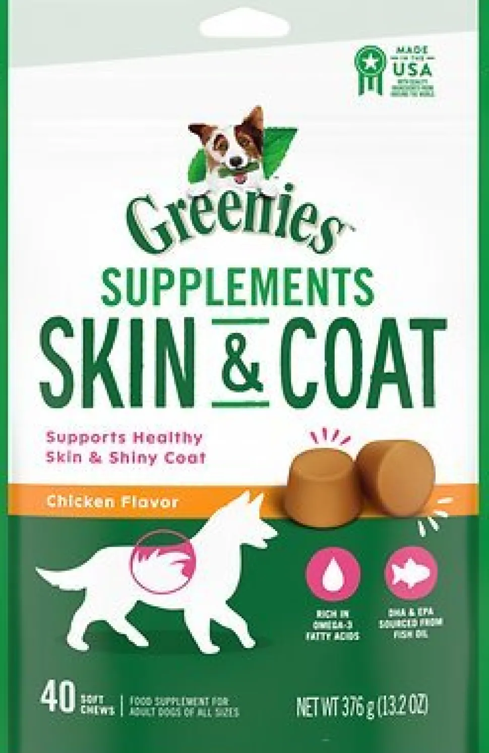 Greenies Skin & Coat Supplement for Dogs - 40 Count - 13.2 oz