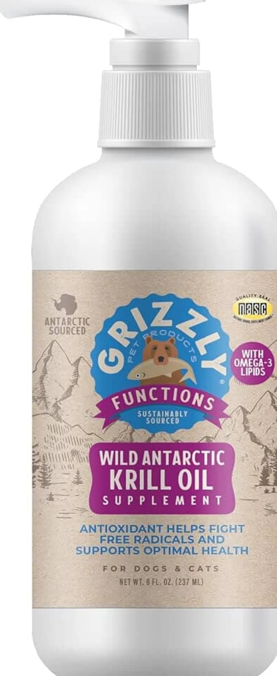 Grizzly Pet Products Grizzly Krill Oil Liquid Antioxidant Dog and Cat Supplement - 8 oz