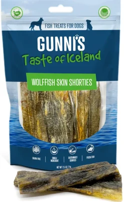 Gunnis Pet Grain-Free WolfFish Skin Shorties Natural Air-Dried Dog Treats - 2.5 Oz