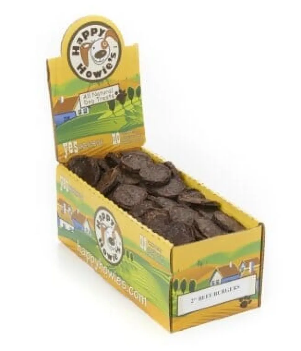 Happy Howie's Bulk Beef Burgers Dog Jerky Treats - 2 In - 125 Pieces