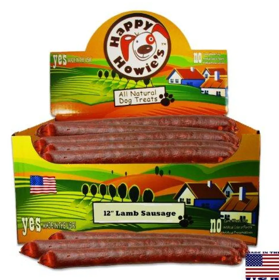 Happy Howie's Deli Style Sausages 12" Jumbo Sausages Lamb Natural Dog Chews - 36 ct Case - Case of 1