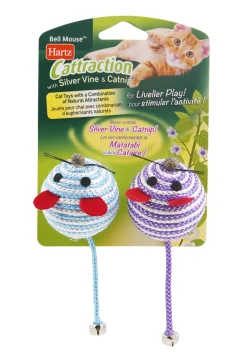 Hartz Mountain Cattraction Bell and Sisal Vine Mouse Cat Toy with Catnip - 2 Pack