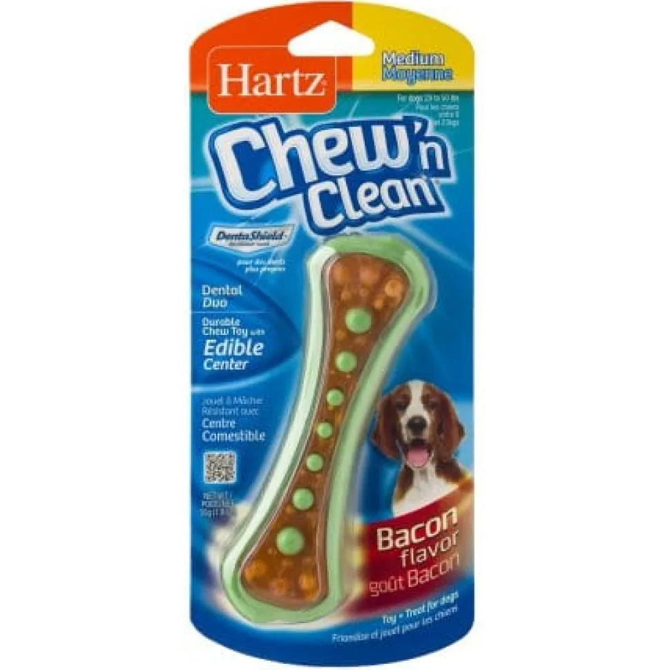 Hartz Mountain Chew N' Clean Clean Dental Duo Bacon Flavored Dog Toy - Small/Medium