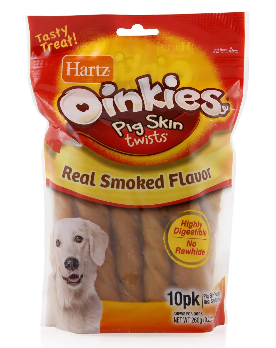 Hartz Mountain Oinkies Rawhide-Free Bacon Wrapped Pork Skin Twists Natural Dog Chews - 10 Pack