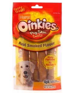 Hartz Mountain Oinkies Rawhide-Free Bacon Wrapped Pork Skin Twists Natural Dog Chews - 4 Pack