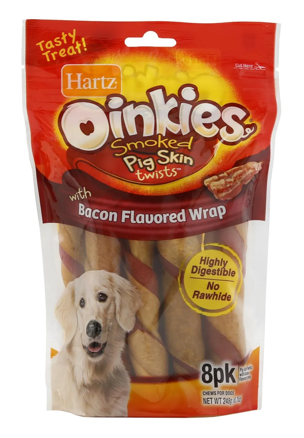 Hartz Mountain Oinkies Rawhide-Free Bacon Wrapped Pork Skin Twists Natural Dog Chews - 8 Pack