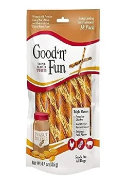 Healthy Hide Salix Good N' Fun Triple Flavor Twists Beef Chicken and Pork Natural Dog Chews - 22 Pack