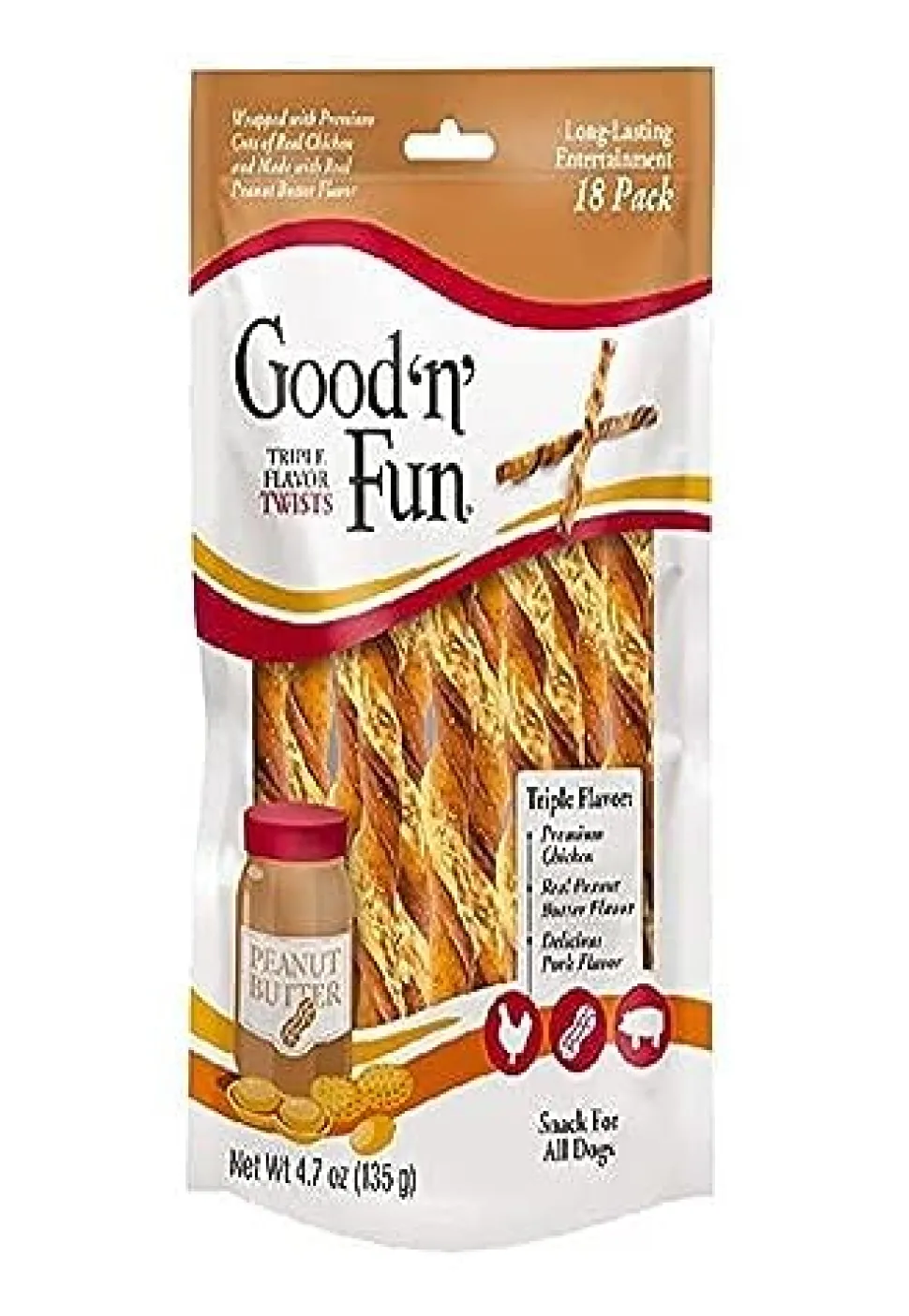 Healthy Hide Salix Good N' Fun Triple Flavor Twists Beef Chicken and Pork Natural Dog Chews - 22 Pack