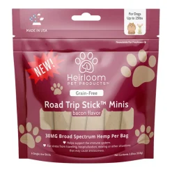 Heirloom Road Trip Stick Bacon Broad Spectrum Hemp over 25lbs Chewy Dog Treats - 15 Count - 2.8 oz - Case of 15