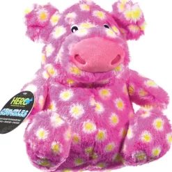 Hero Chuckles Multi-Sound Squeaker Pig Plush Dog Toy - Pink Spotted - Large