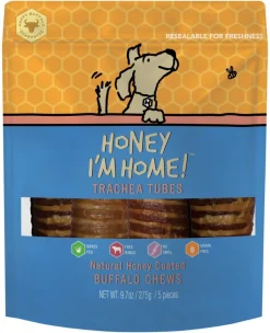 Honey I'm Home Natural Honey Coated Trachea Tubes Buffalo Dog Chews