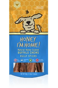 Honey I'm Home Natural Honey Coated Bully Sticks Buffalo Dog Chews