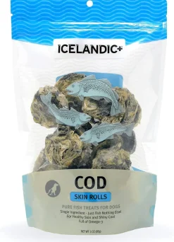 Icelandic+ Cod Skin Rolls Natural Dehydrated Cat and Dog Treats - 3 oz