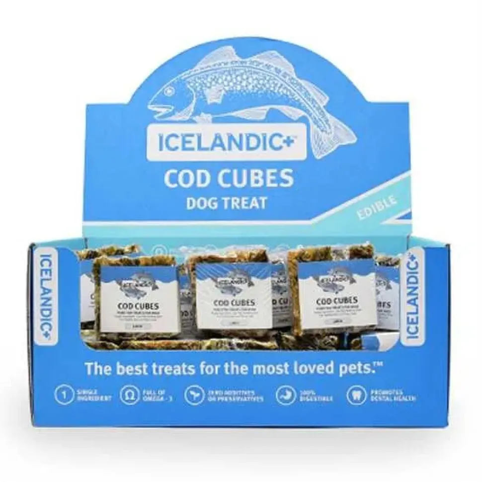 Icelandic+ Large Cod Skin Cube Display Box Natural Dehydrated Cat and Dog Treats - 12 Count
