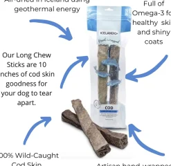 Icelandic+ 2pc/10" Cod Skin Chew Stick Natural Dehydrated Cat and Dog Treats - 5 oz
