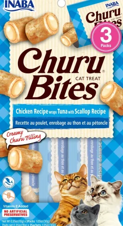 Inaba Churu Bites Cat Treats - Tuna and Scallop - .35 Oz - 3 Pack - Case of 6