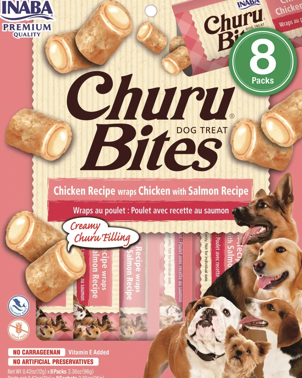 Inaba Churu Bites Chicken and Salmon Wraps Soft and Chewy Dog Treats - 4.2 Oz - Case of 6