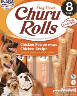 Inaba Churu Chicken and Cheese Wrapped Rolls Soft and Chewy Dog Treats - 4.2 Oz - Case of 6