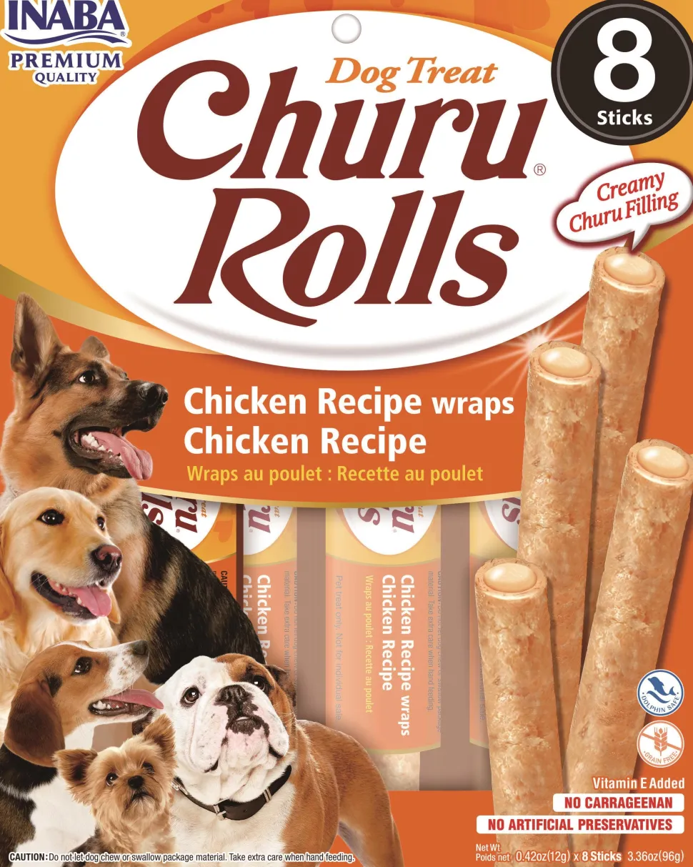 Inaba Churu Chicken and Cheese Wrapped Rolls Soft and Chewy Dog Treats - 4.2 Oz - Case of 6