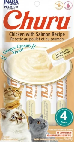 Inaba Churu Chicken and Salmon Lickable and Squeezable Puree Cat Treat Pouches - 2 Oz (4 Pack) - Case of 6