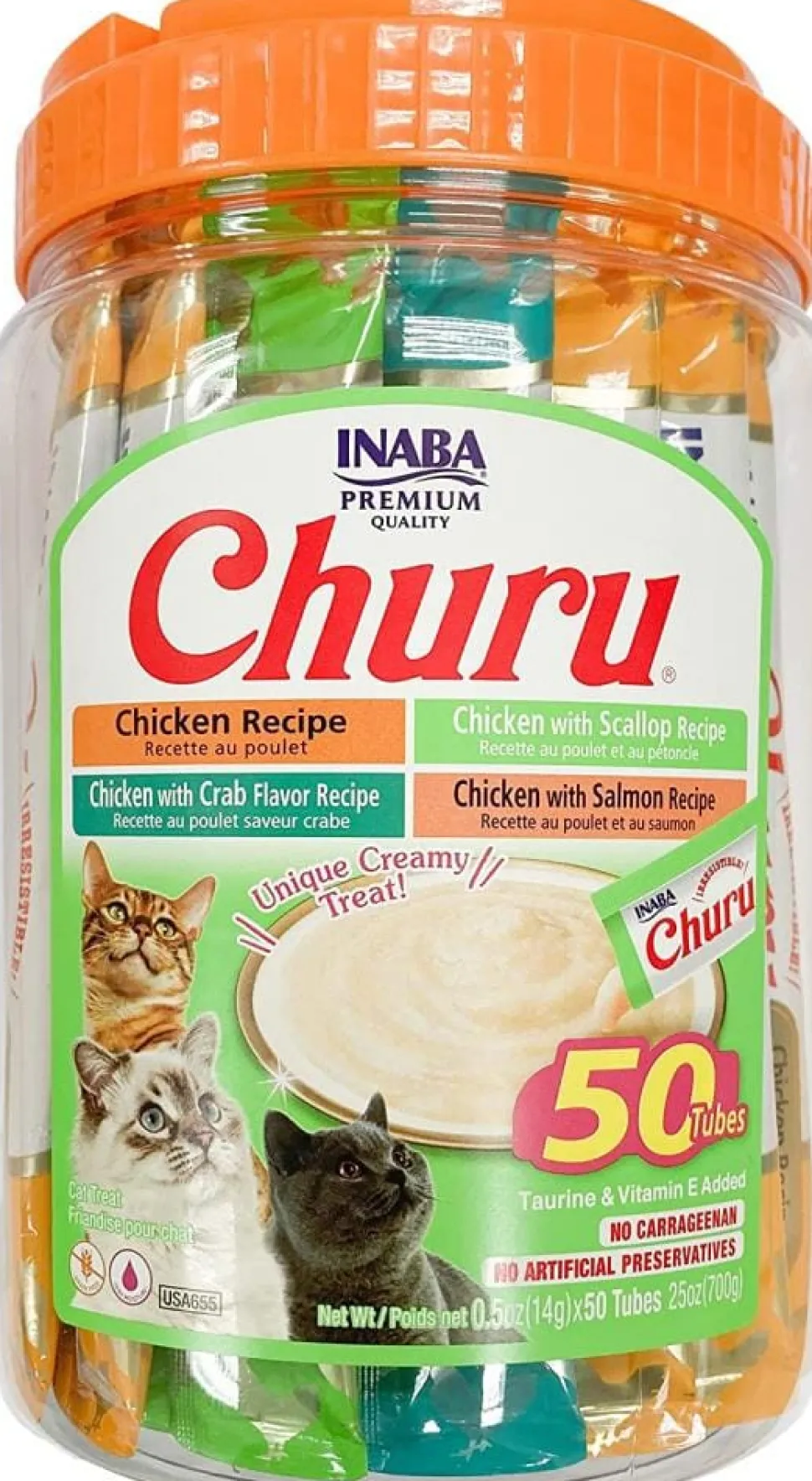 Inaba Churu Chicken and Seafood Recipe Lickable and Squeezable Puree Cat Treat Pouches - Assorted - .5 Oz - Case of 50