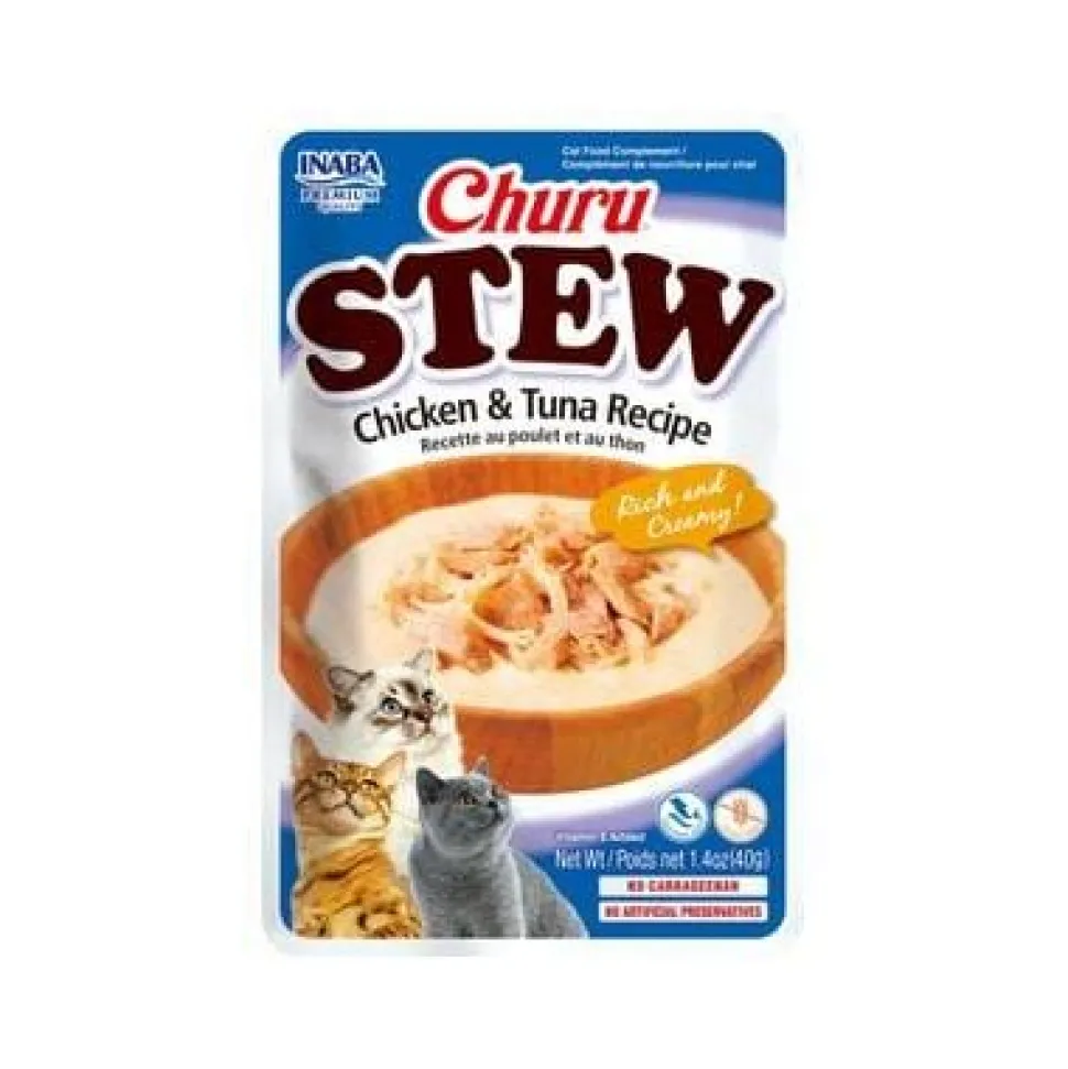 Inaba Churu Chicken and Tuna Stew Lickable and Squeezable Puree Cat Treat Pouches - 1.4 Oz - Case of 6