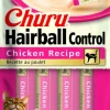 Inaba Churu Chicken Hairball Control Lickable and Squeezable Puree Cat Treat Pouches - 2 Oz (4 Pack) - Case of 6
