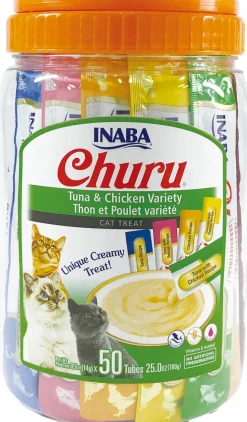 Inaba Churu Puree Cat Treats Variety Pack Cat Treats - Tuna and Chicken - .5 Oz - 50 Pack
