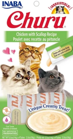 Inaba Churu Puree Cat Treats - Chicken and Scallop - .5 Oz - 4 Pack - Case of 6