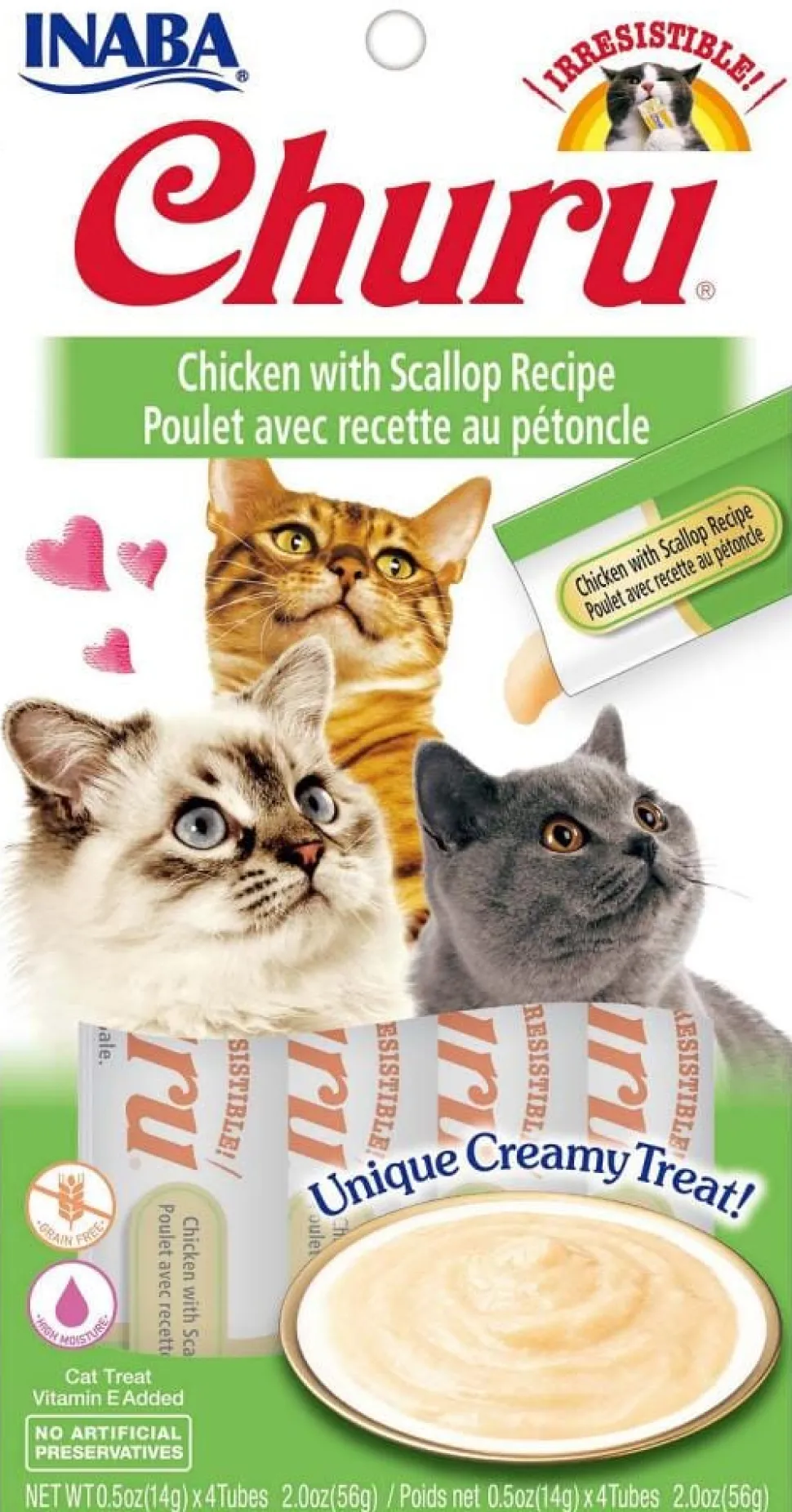 Inaba Churu Puree Cat Treats - Chicken and Scallop - .5 Oz - 4 Pack - Case of 6