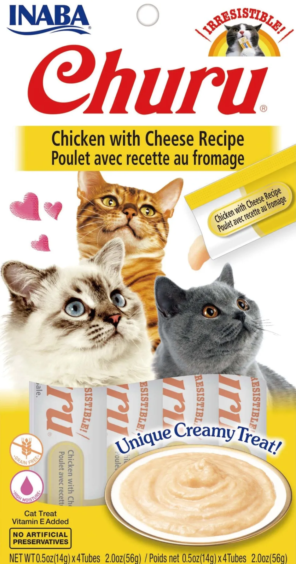 Inaba Churu Puree Cat Treats - Chicken and Cheese - .5 Oz - 4 Pack - Case of 6