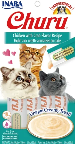 Inaba Churu Puree Cat Treats - Chicken and Crab - .5 Oz - 4 Pack - Case of 6