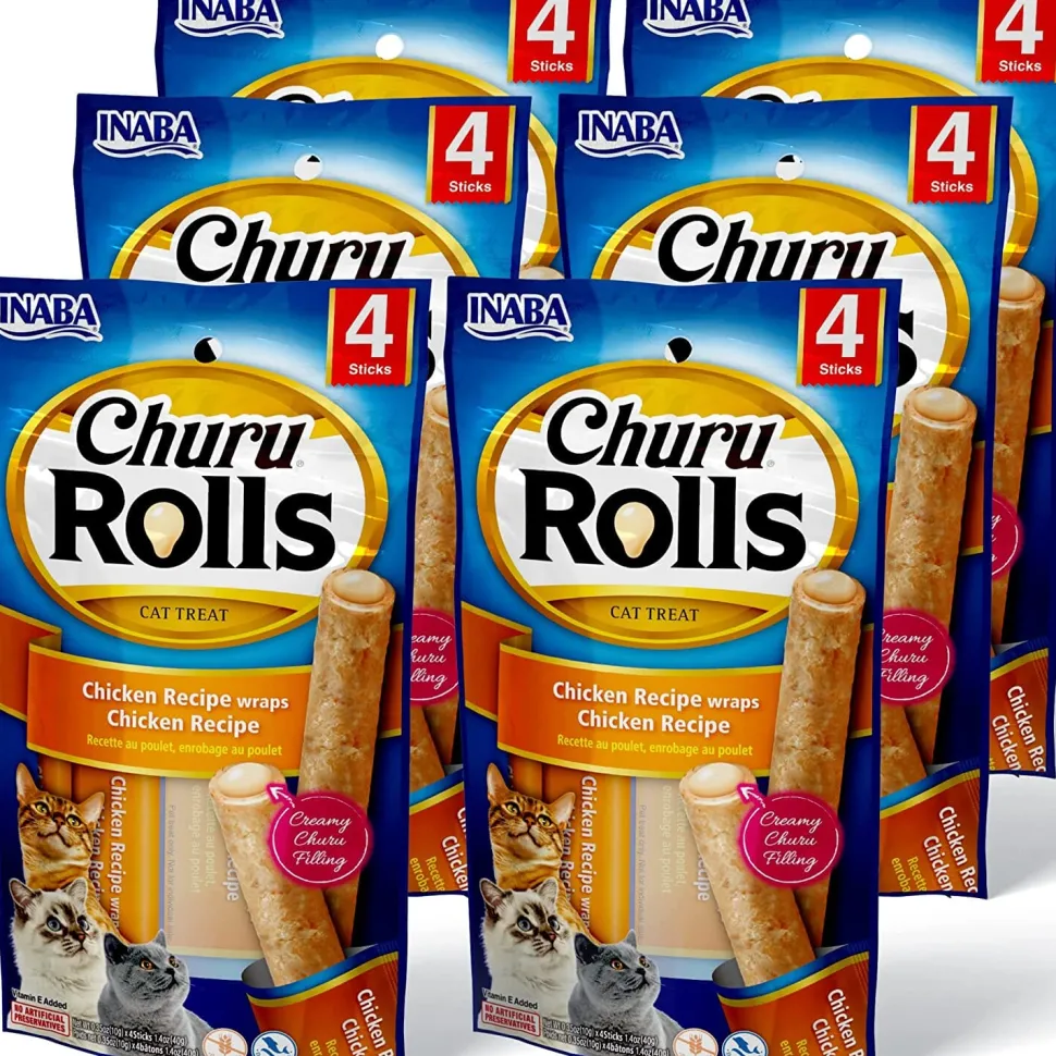 Inaba Churu Rolls Cat Treats - Chicken - .35 Oz - 4 Pack - 6 Pack