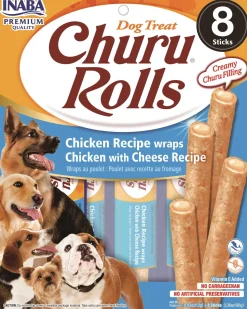 Inaba Churu Rolls Chicken and Cheese Wrapped Soft and Chewy Dog Treats - 4.2 Oz - Case of 6