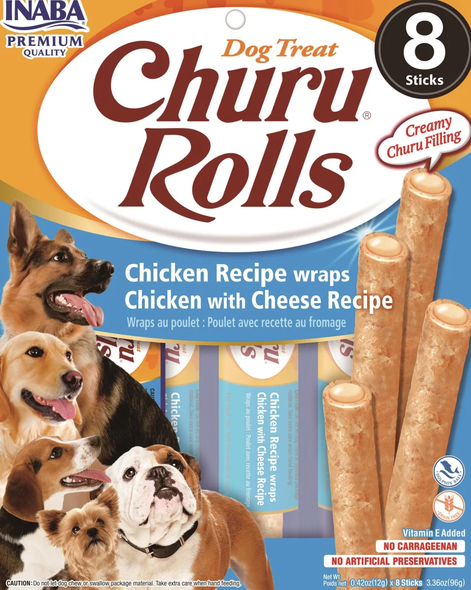 Inaba Churu Rolls Chicken and Cheese Wrapped Soft and Chewy Dog Treats - 4.2 Oz - Case of 6