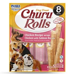 Inaba Churu Rolls Soft and Chewy Dog Treats - Chicken and Salmon - .42 Oz - 8 Pack - 6 Pack