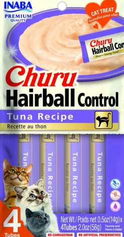 Inaba Churu Tuna Hairball Control Lickable and Squeezable Puree Cat Treats - 2 Oz (4 Pack) - Case of 6