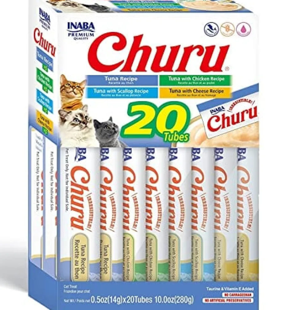 Inaba Churu Tuna Lickable and Squeezable Puree Cat Treats - Variety Pack - .5 Oz - Case of 20