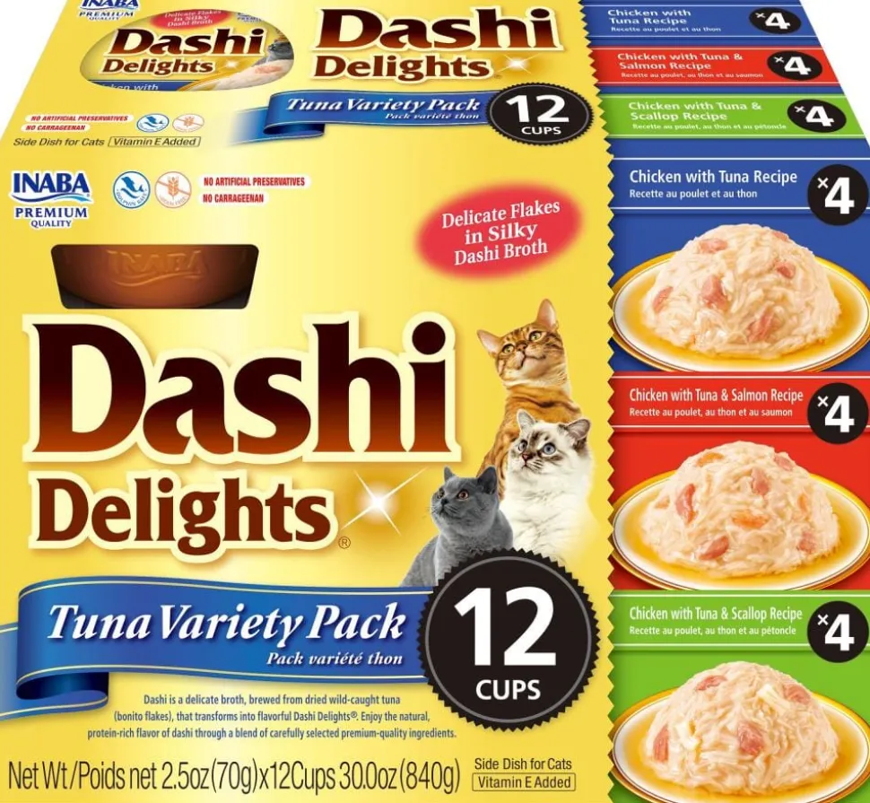 Inaba Dashi Delights Tuna Variety in Broth Wet Cat Food Tray - Variety Pack - 2.5 Oz - Case of 12 - 8 Pack