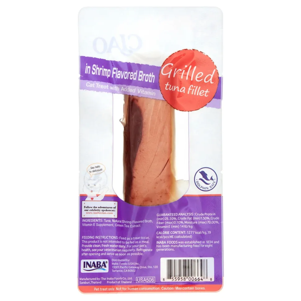 Inaba Tuna Fillet Grilled with Flavored Broth Cat Treats - Shrimp - .52 Oz - 6 Pack