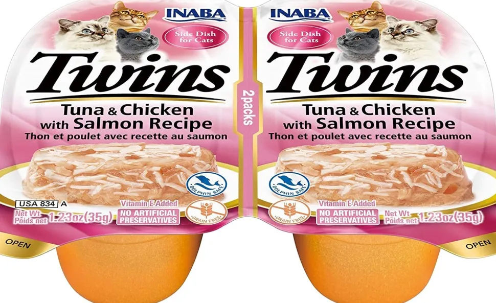 Inaba Twins Side Dish for Cats Cat Treats - Tuna Chicken and Salmon - 1.23 Oz - 2 Pack - 6 Pack
