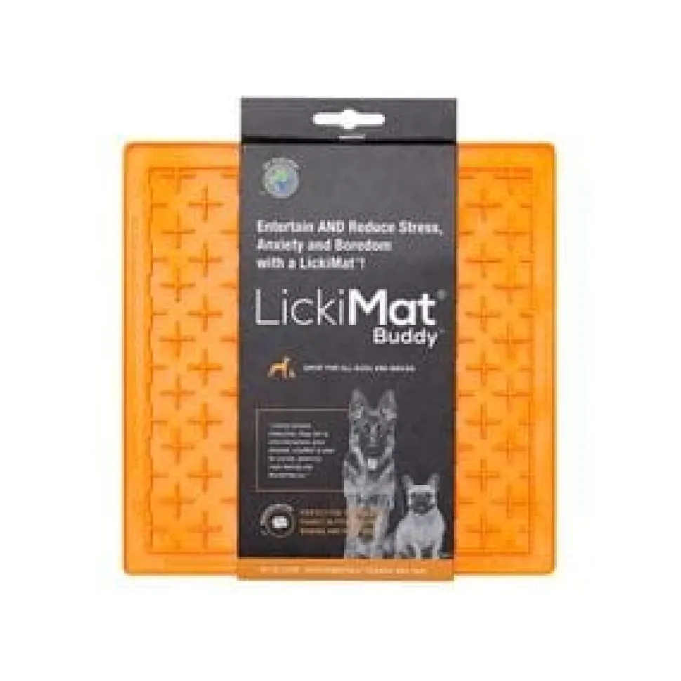 Innovative Pet Lickimat Classic Buddy Slow Feeding Mat for Cats and Dogs - Orange