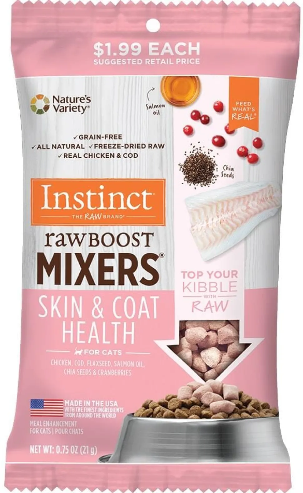 Instinct Raw Boost Mixers Skin and Coat Recipe Freeze-Dried Cat Food Toppers - .75 Oz - 8 Pack