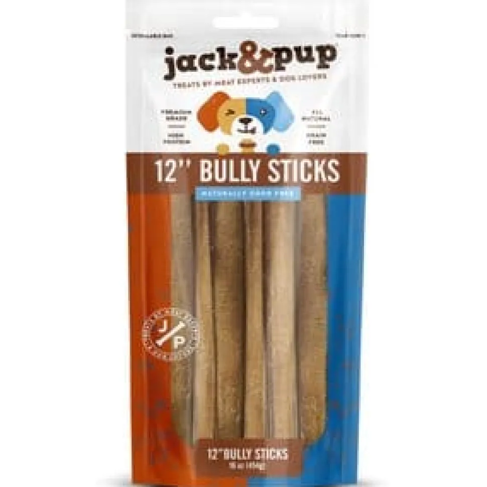 Jack & Pup 12" Bully Sticks Dog Natural Chews - 1 lb