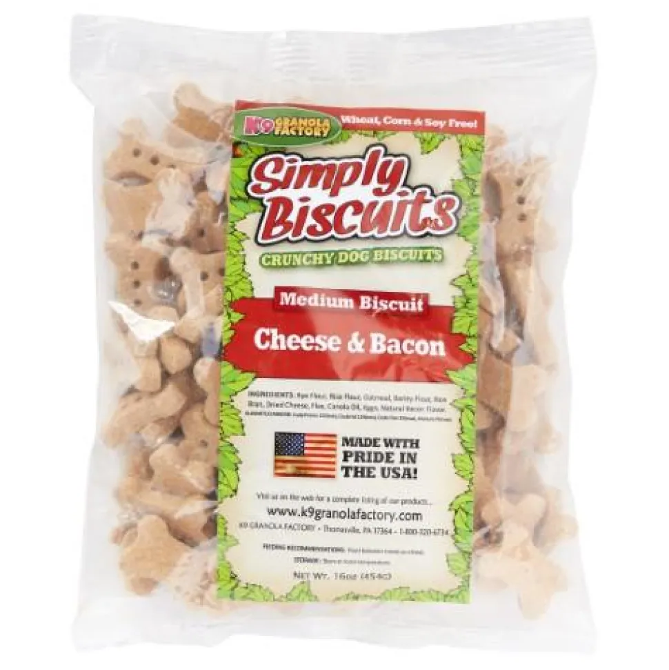 K9 Granola Simpy Biscuits Cheese & Bacon - Medium Crunchy Dog Treats - 1lb