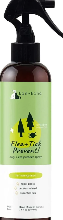 KIN + KIND Cat and Dog Flea and Tick Spray - lemongrass - 12 oz Bottle