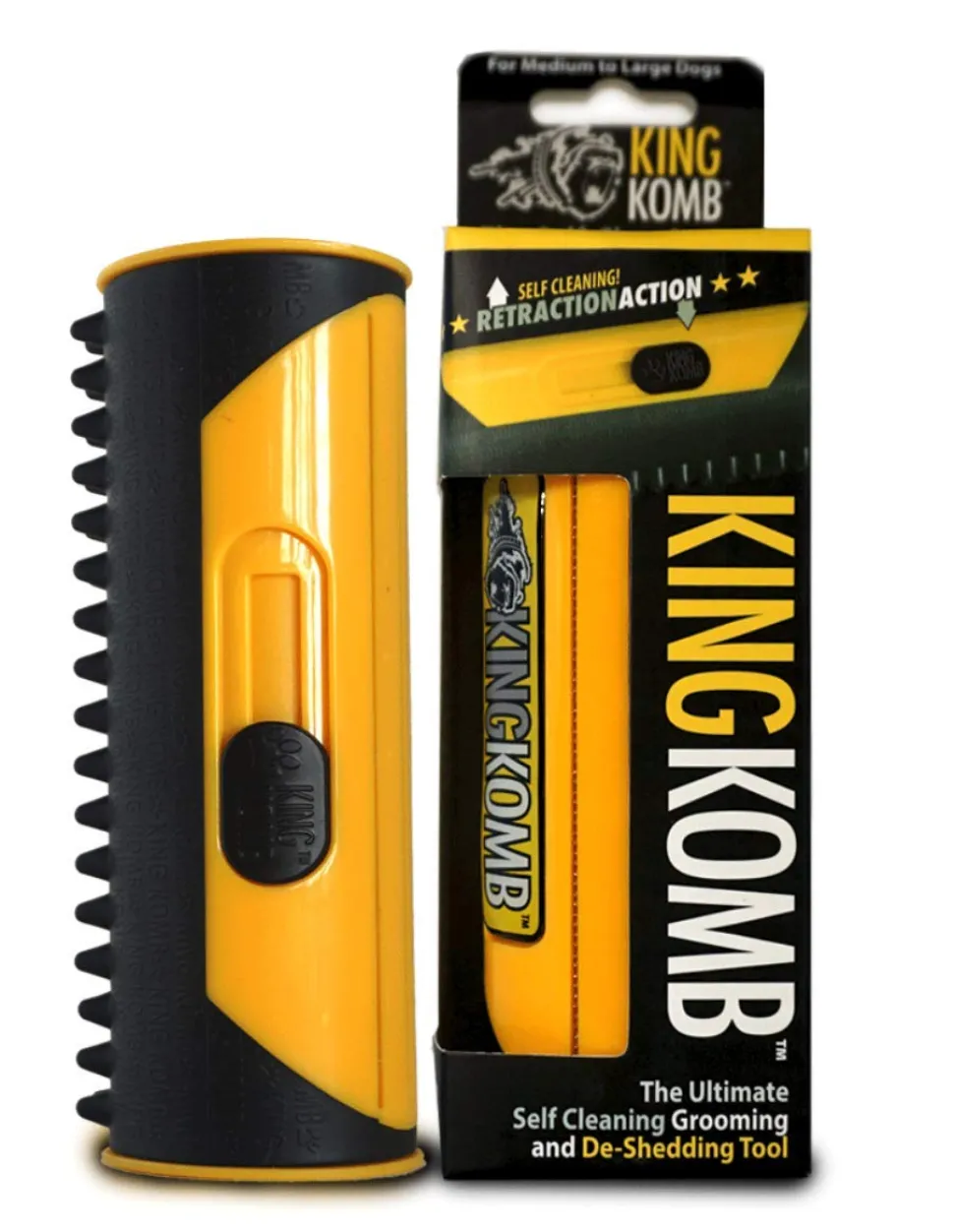 King Komb Yellow Retraction Action Cat and Dog Comb