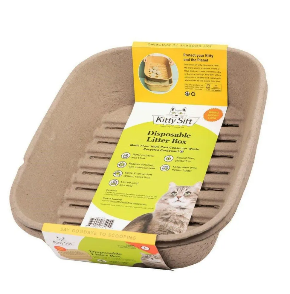 Kitty Sift Eco-Friendly Disposable Cat Litter Box - Large - 2 Pack