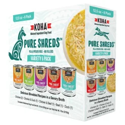Koha Grain-Free Pure Shreds Shredded Chicken Duck and Beef Canned Dog Food - Cariety Pack - 12.5 Oz - Case of 12