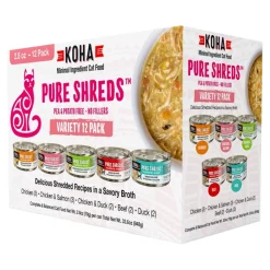 Koha Grain-Free Shredded Beef Duck and Chicken Canned Cat Food - Variety Pack - 2.8 Oz - Case of 24